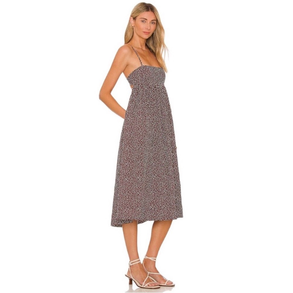 Anna Nata Revolve Rebecca Polka Dot Midi Dress in Sepia Brown